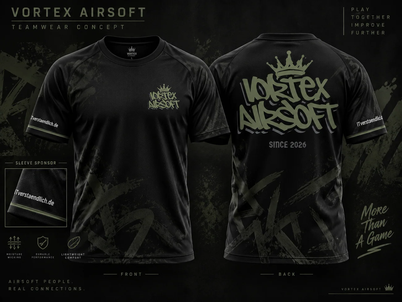 Konzept für Vortex Airsoft Teamshirt, Vorder- und Rückseite
